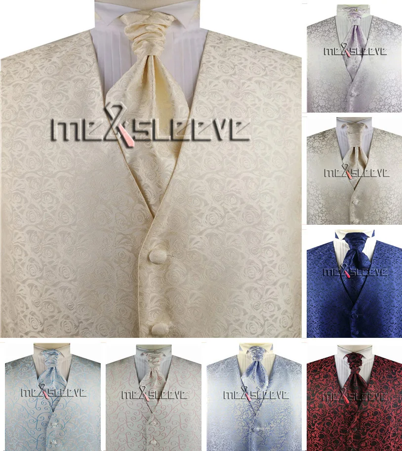 

free shipping fancy swirl wedding man's waistcoat set (vest+ascot tie+handkerchief)