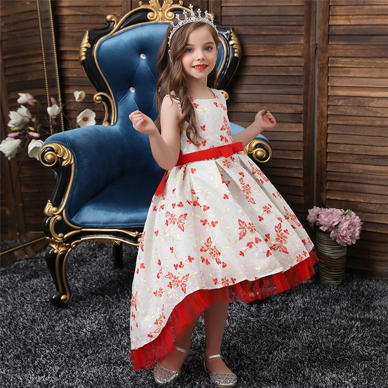 Платье для девочек с кружевной вышивкой Элегантное детское платье принцессы