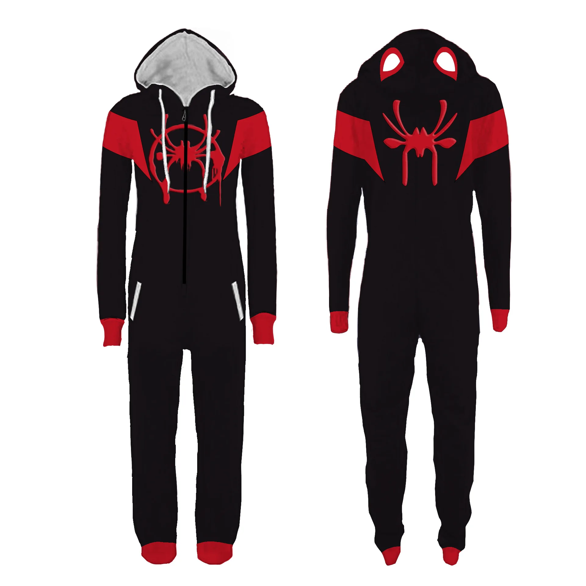 Мужской костюм супергероя для взрослых на Хэллоуин Дэдпул Onesie Пижама с человеком-пауком Косплей Костюм - Цвет: Черный