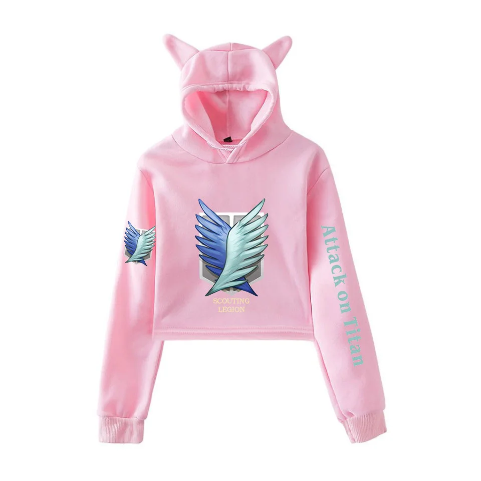

Attack On Titan Harajuku Printed Ladies Sweatshirt Girls Casual Hoodie Spring and Autumn Cropped Top
