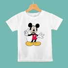 Микки Маус, вертикальный принт пальцев, бренд Disney, модная свободная футболка для девочек в стиле Харадзюку, футболка, детская мягкая белая футболка с короткими рукавами