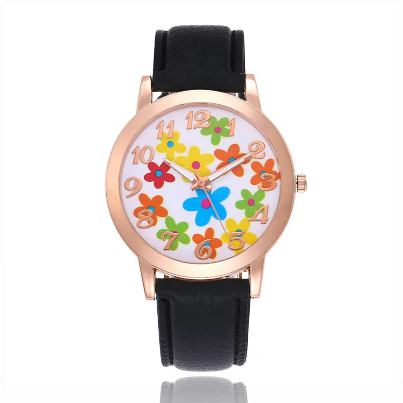 2019 ретро кожаные женские часы бренд кварцевые аналоговые Reloj Mujer милый цветочный