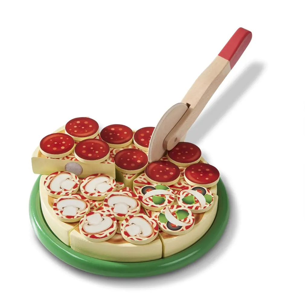 

64 Pcs Pretend Play Wooden Pizza Toy for Kids, Pizza Play Food Set for Children Pizza Party Food Cooking and Cutting Wooden Play