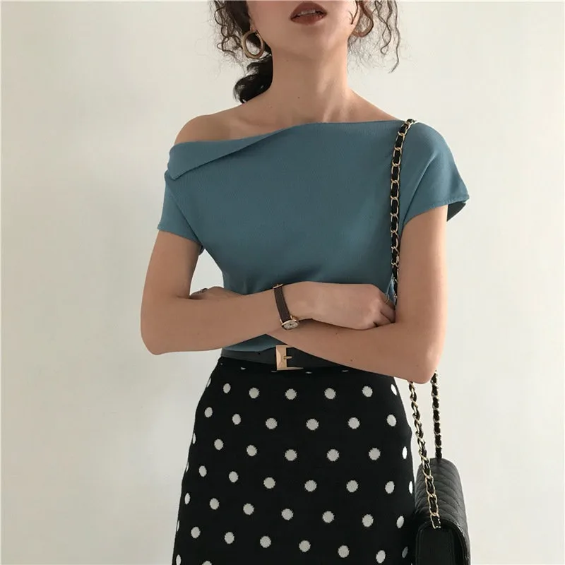 Летняя лаконичная Повседневная футболка Женская универсальная сексуальная