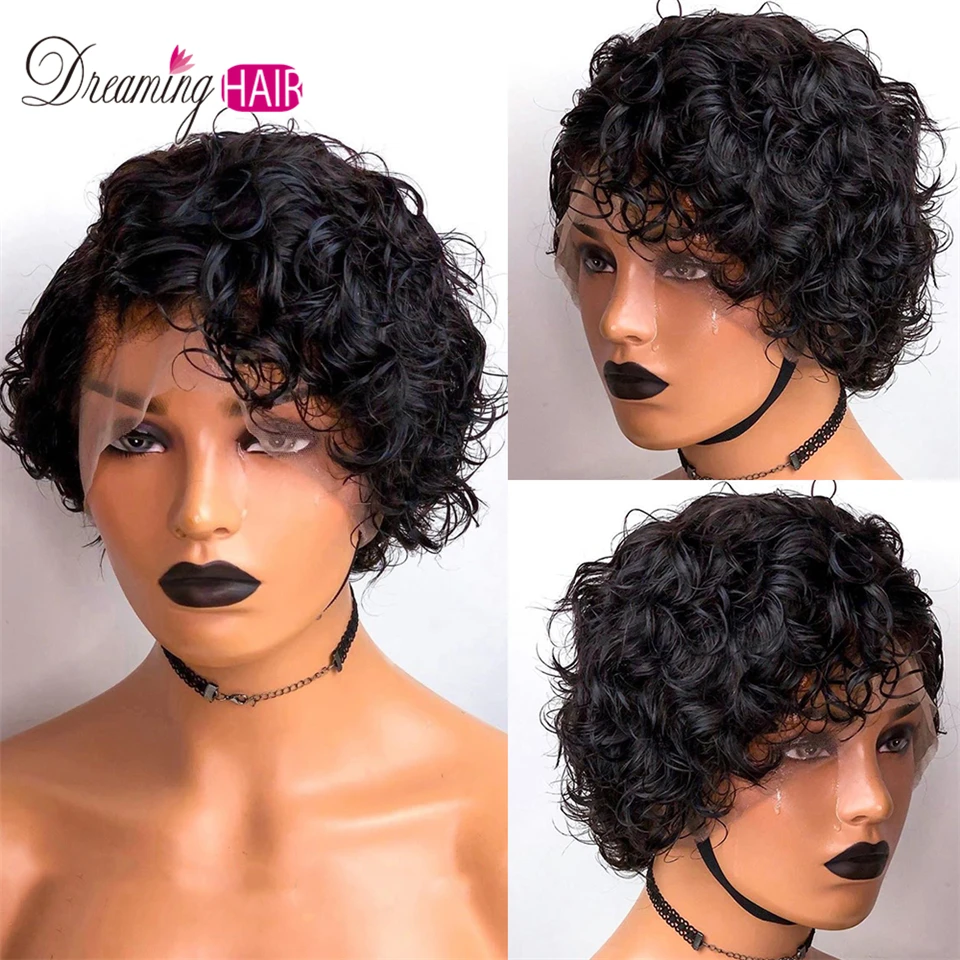 Pixie Cut парик кудрявый боб кружевные передние человеческие волосы парики для