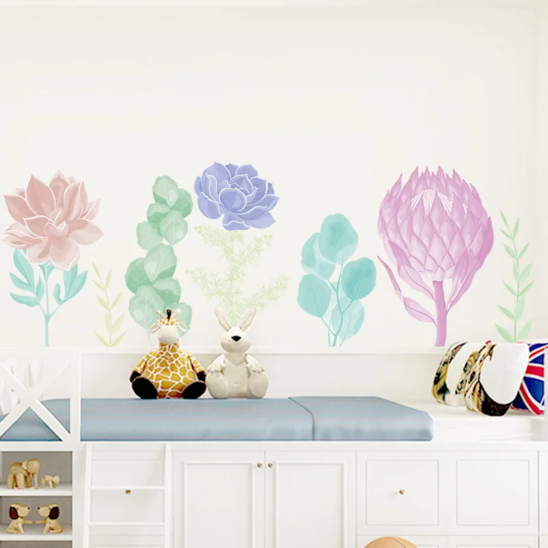 

Watercolor Flowers Wall Sticker for Kids Rooms Decoration Living Room Bedroom Home Decor Art Decals Wallpaper Self Adhesive