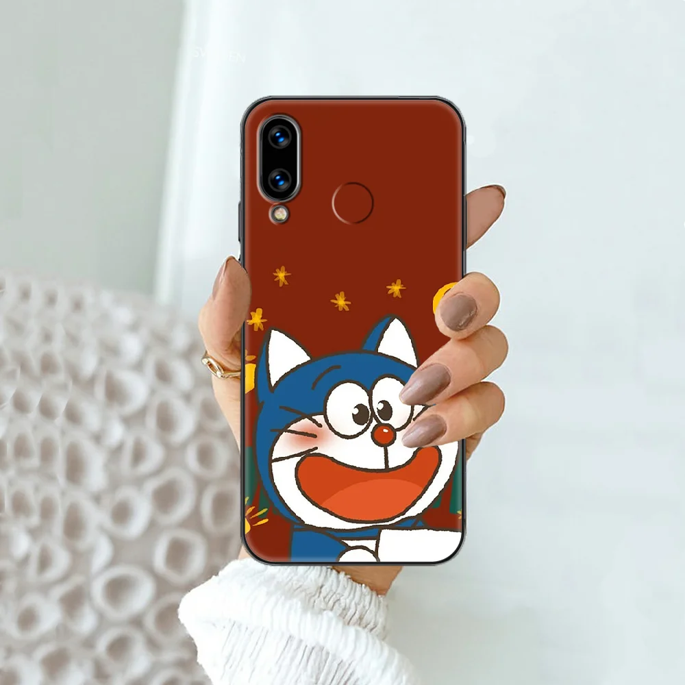 

Fashion Doraemon Blue Cat Phone case For Huawei Honor 6 7 8 9 10 10i 20 A C X Lite Pro Play black painting back 3D coque tpu