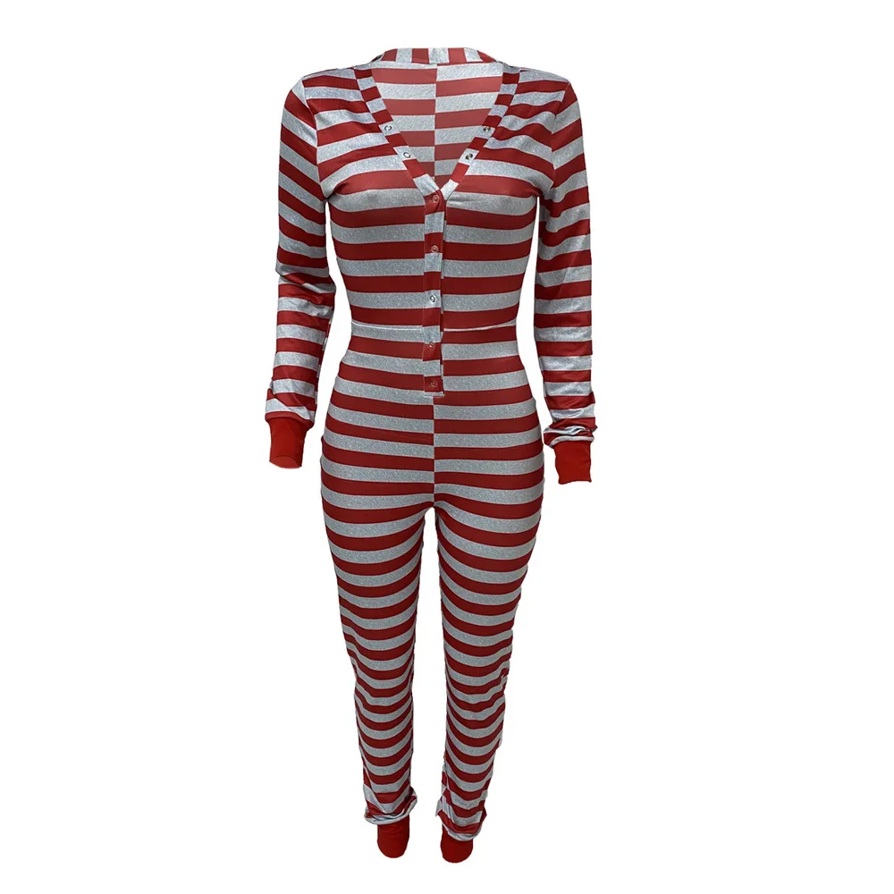 

Camouflage Striped Pattern Print Skinny Jumpsuit Fall Clothing for Women 2021 Harajuku Long Sleeve Buttons Up One Piece Overall