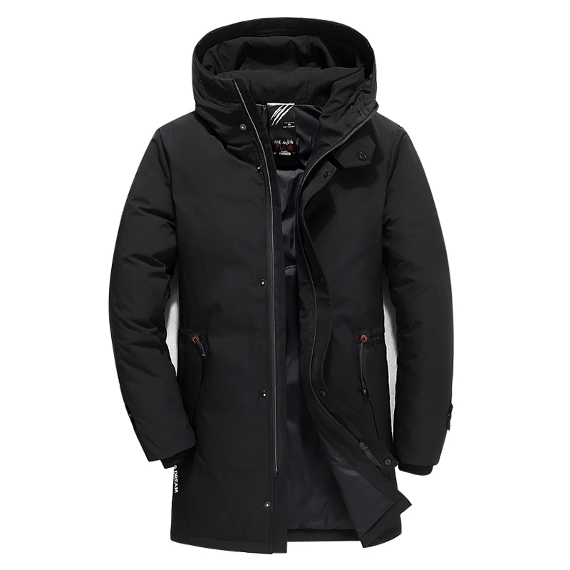 Brand Men Clothing Winter New Down Jacket Fashion Slim Hooded Thick Warm White Duck Down Long Coat and Parka Male 5XL 6XL