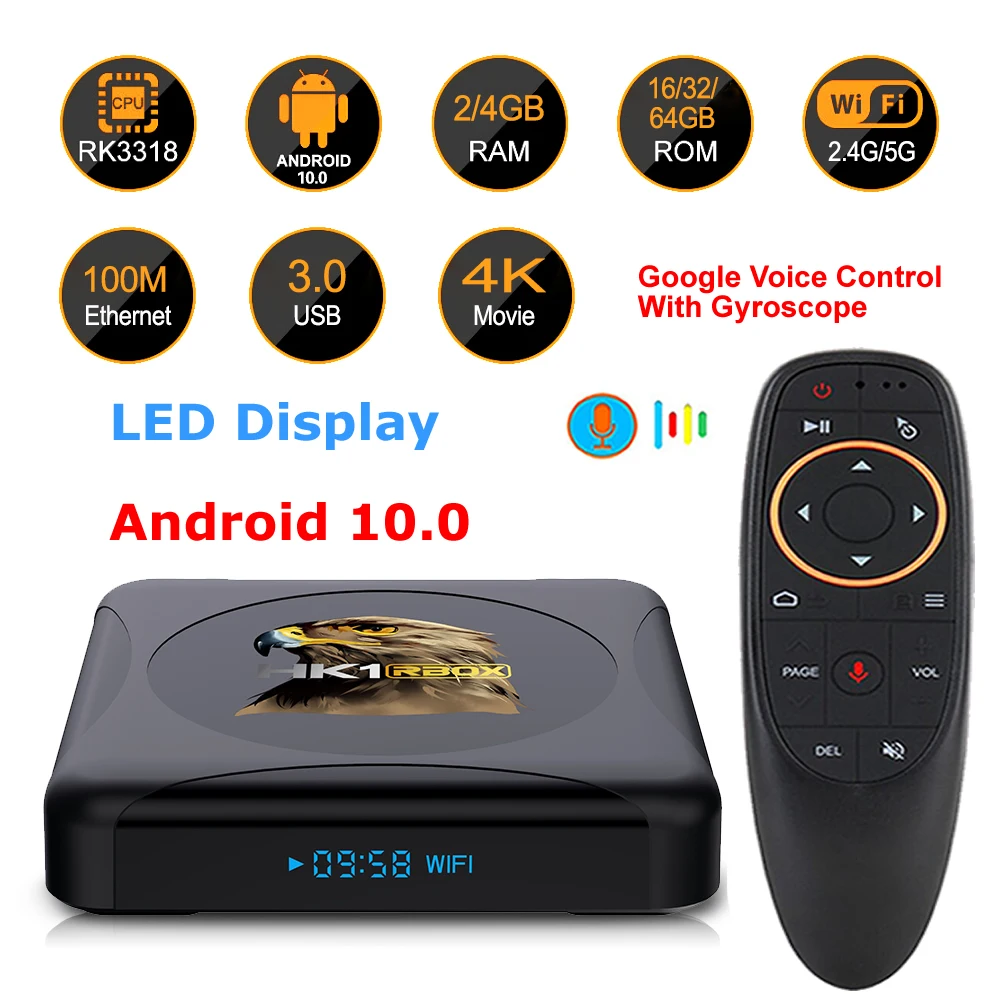 

Android 10.0 Smart TV BOX HK1 RBOX R1 MINI Rockchip RK3318 4GB 64GB 2.4G&5G Dual WIFI BT4.0 4K Youtube 3D H.265 HDR Media Player