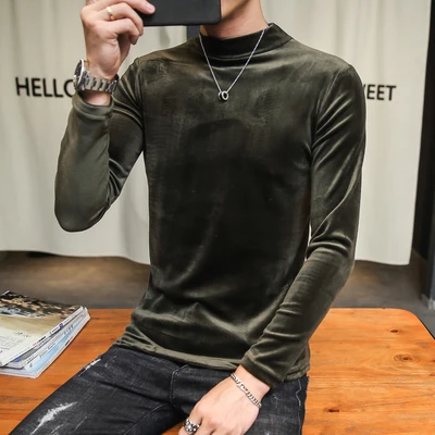 Новинка 2019 Мужская футболка с высоким воротником в Корейском стиле красивая