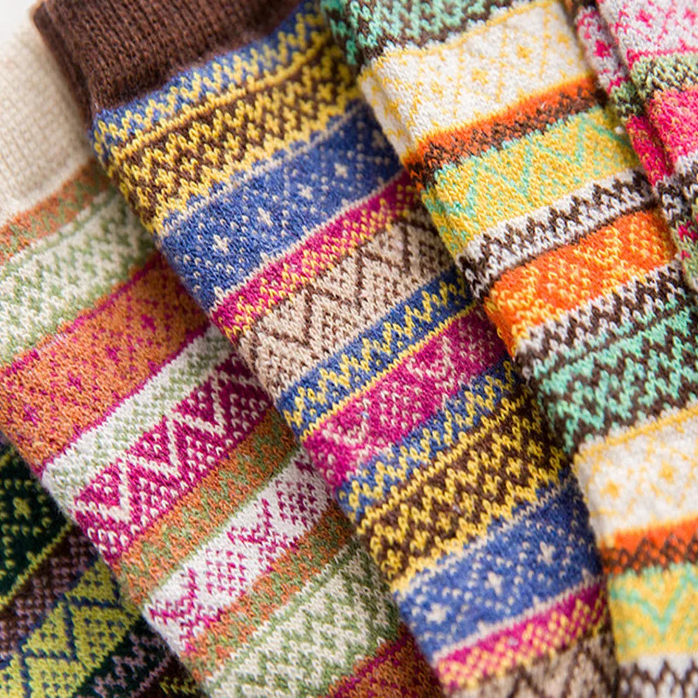 Зимние носки упаковка из 5 женских толстых шерстяных теплых носков в винтажном