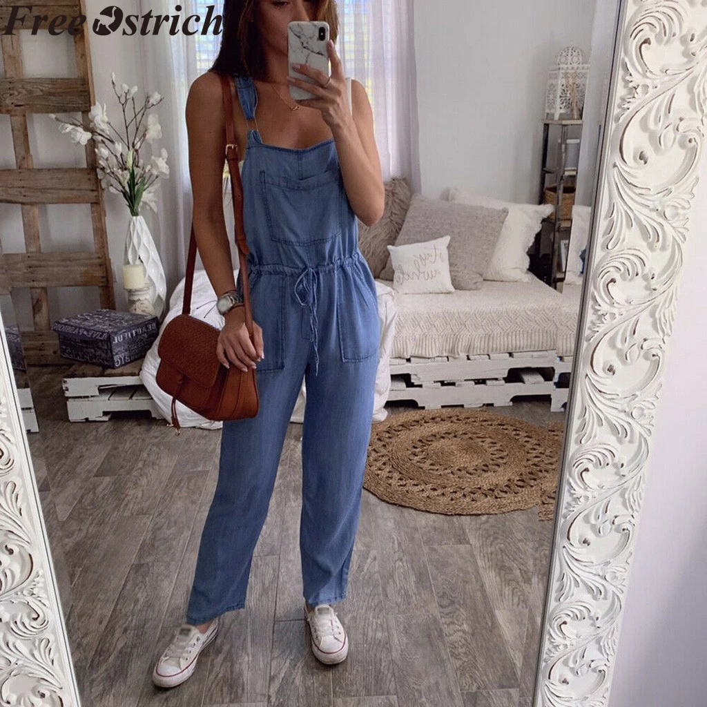 Женский джинсовый комбинезон-карго летний Повседневный Свободный комбинезон в