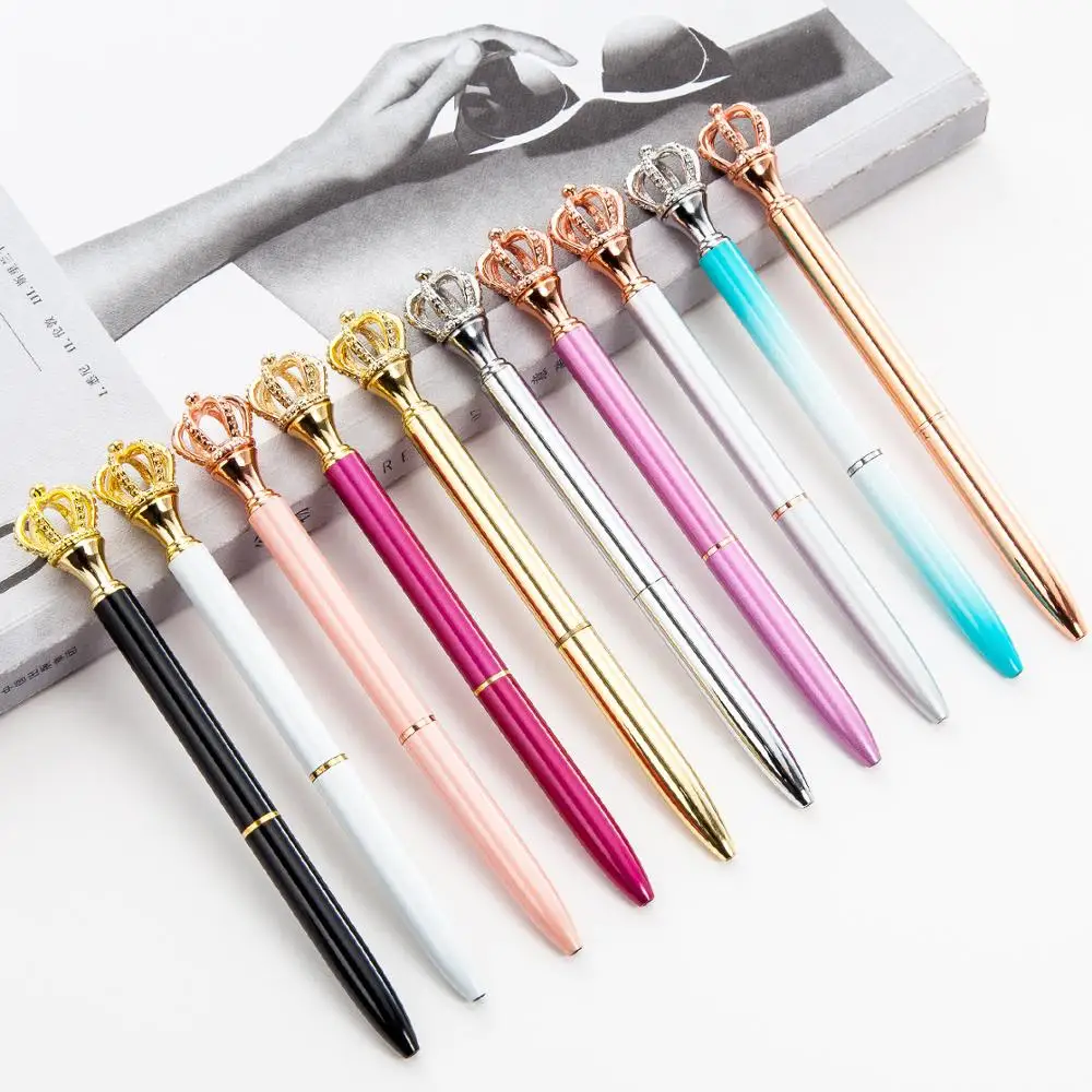 

Mini Ballpoint Pen Metal Crown Cristal Pencil 1 mm Black Ink Colored Rotating Slim Ball Point Pen with Case Box Bag Stationery