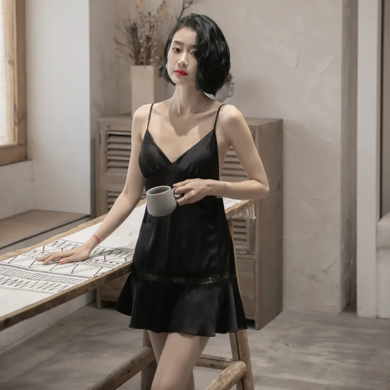 Сексуальное женское белье MECHCITIZ шелковые ночные рубашки Дамская ночная рубашка