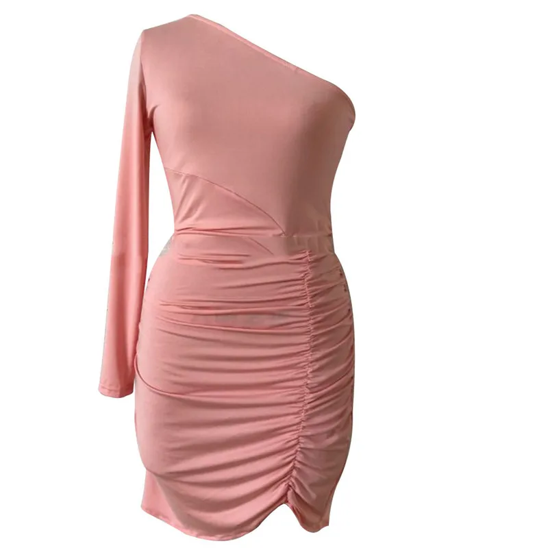 

Women Sexy Off Shoulder Single Sleeve Short Mini Dress Bodycon Long Sleeve Asymmetrical Hem Dress Evening Party Clubwear 2020