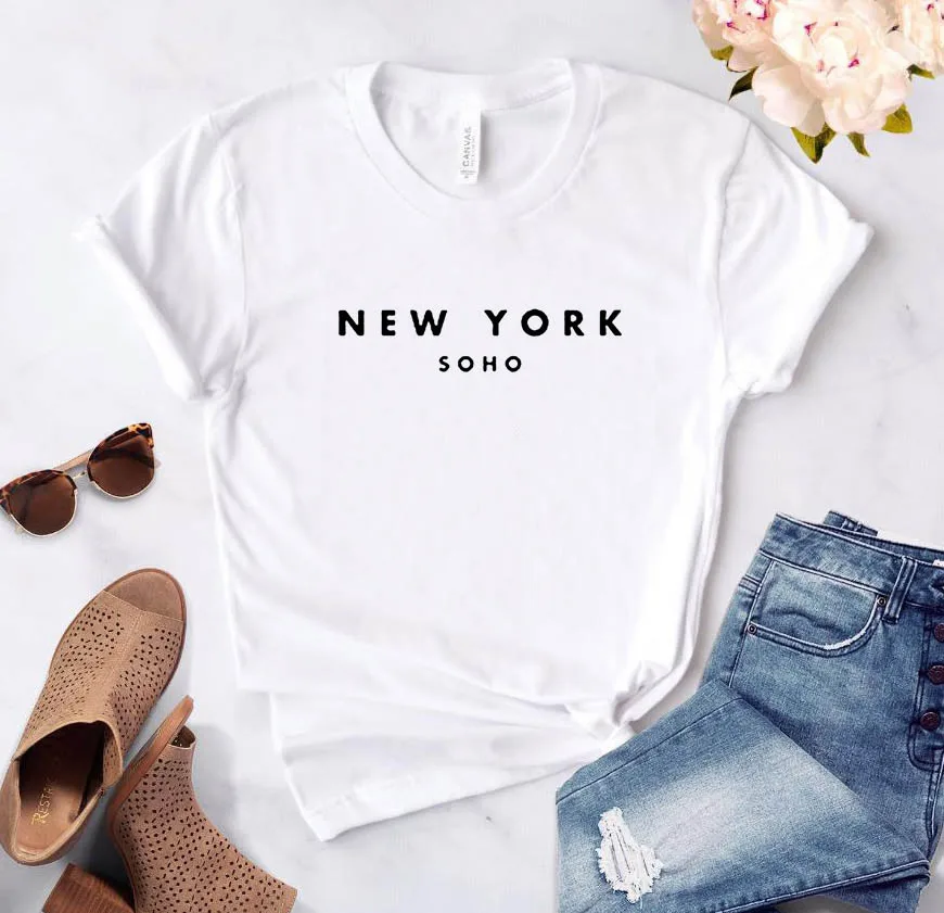 

Women's T-Shirt New York Soho Alphabet Cotton Funny T-Shirt Ladies Top Tee Fashionable Harajuku