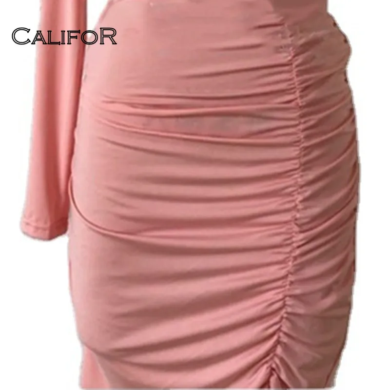 

One Shoulder Irregular Sundress Shirring Hot Pink Dresses for Women 2021 Summer Streetwear Pleated Sexy Bodycon Mini Dress