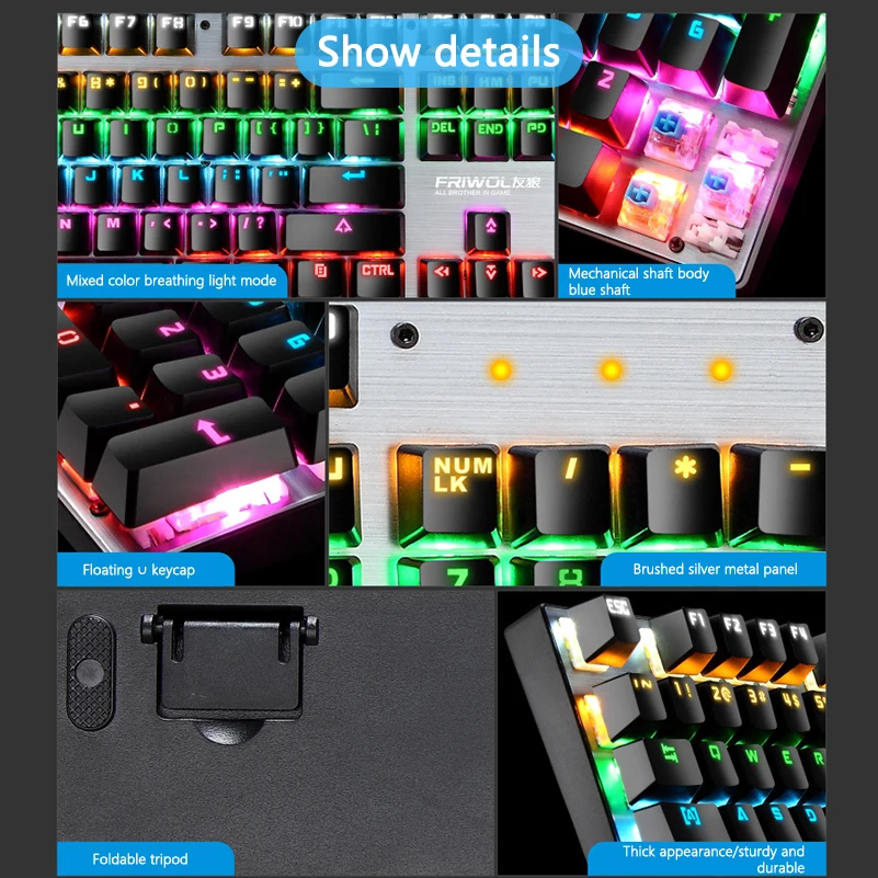 New Arrival Gaming Mechanical Keyboard USB Wired 104 keys with RGB Backlight Blue Switch Computer for PC Laptop | Компьютеры и офис