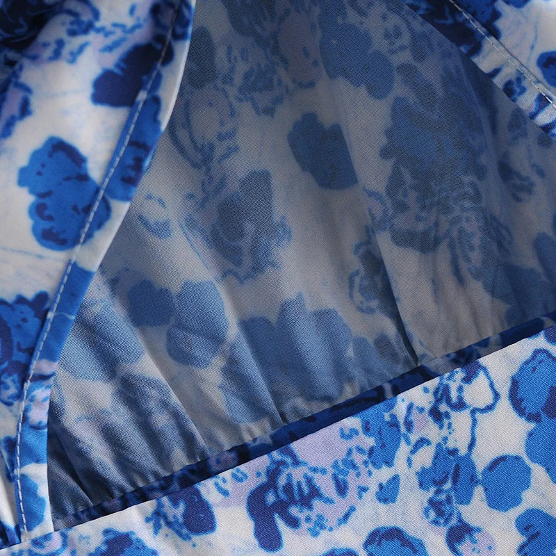 

FELIN Women's Za Sundress 2021 V-Neck Ditsy Floral Printed Bow TieSexy Puff Sleeve Fmale Stain Dresses Mujer Vestidos