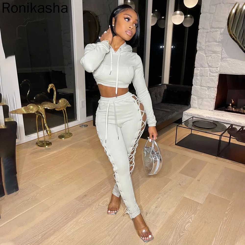 Женский комплект Ronikasha из двух предметов толстовка с капюшоном на шнуровке сзади