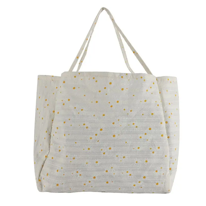 

2020 Women Casual Canvas Daisy Embroidery Handbag Lady Shoulder Bags Tote Large Capacity Shopping Bag