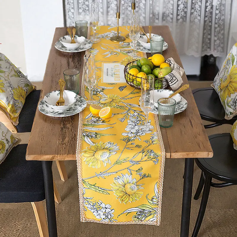 

American Pastoral Table Runner Modern European Table Runners TV Cabinet Shoe Cabinet Cloth Towel Bed Runner Yellow Sunflower