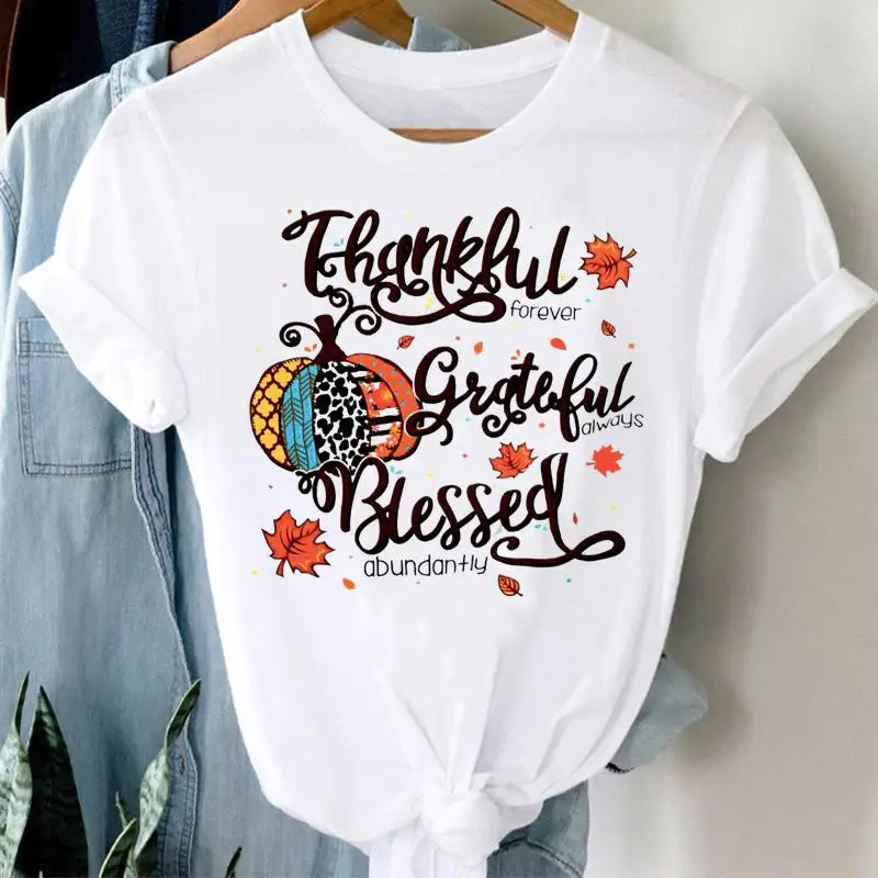 

Women Pumpkin Fashion O-neck Cute Autumn Fall Halloween Thanksgiving Graphic Clothes Tshirt Top Print T Female Tee T-Shirt