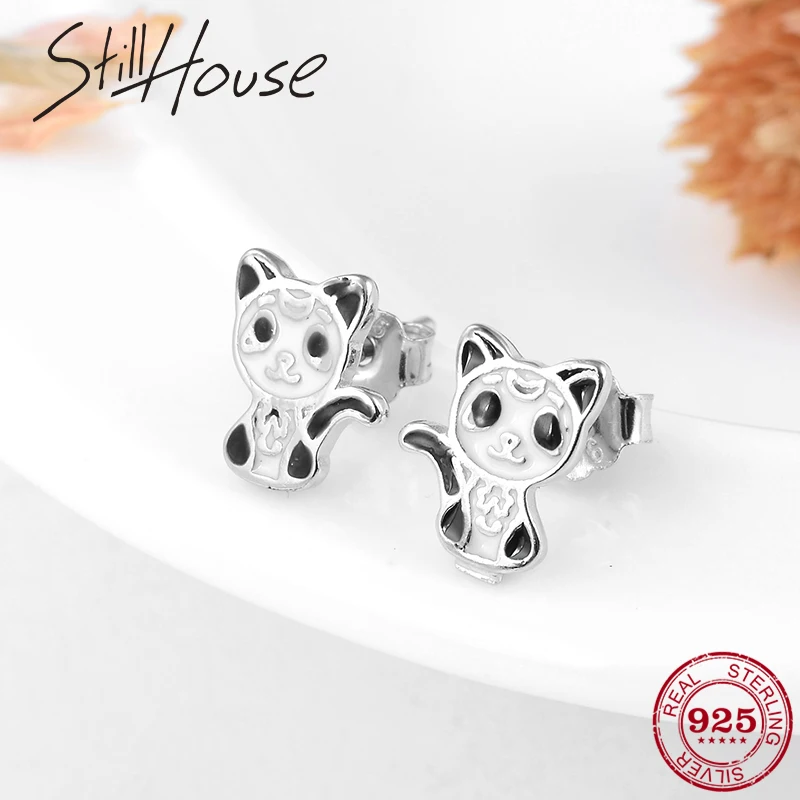 Женские серьги-гвоздики из серебра 925 пробы с эмалью | Украшения и аксессуары