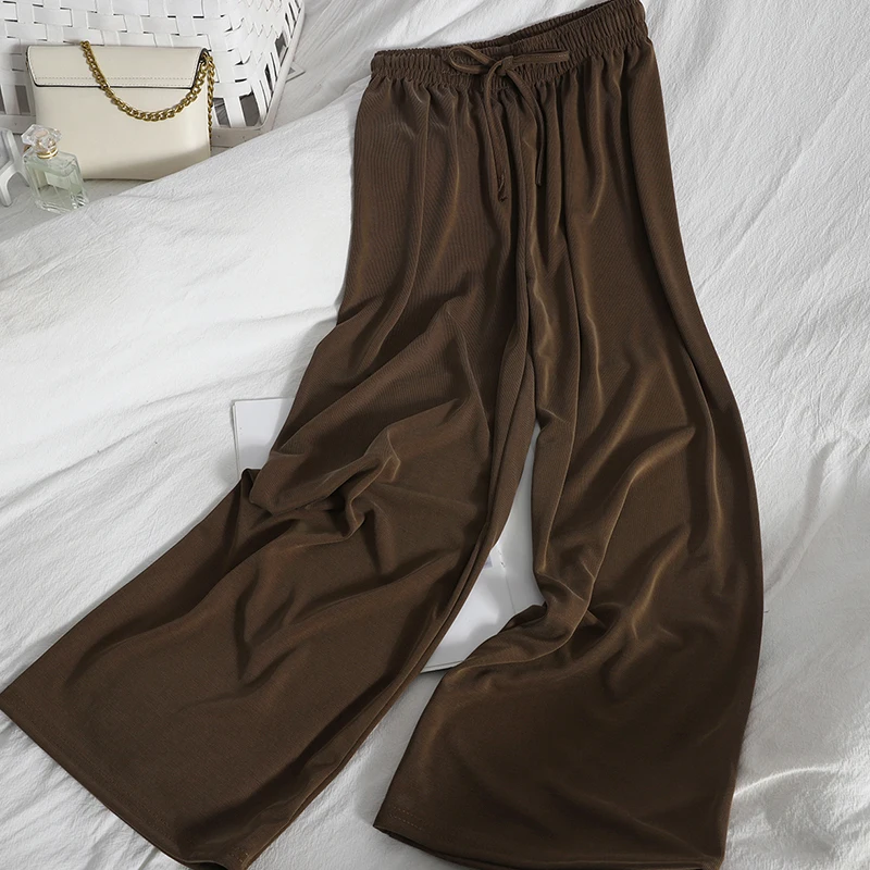 

Kusahiki Lace Up Stretch High Waist Women Pants Korean Causal Solid Long Trousers Spring New Wide Leg Pants Mujer 2021 6E355