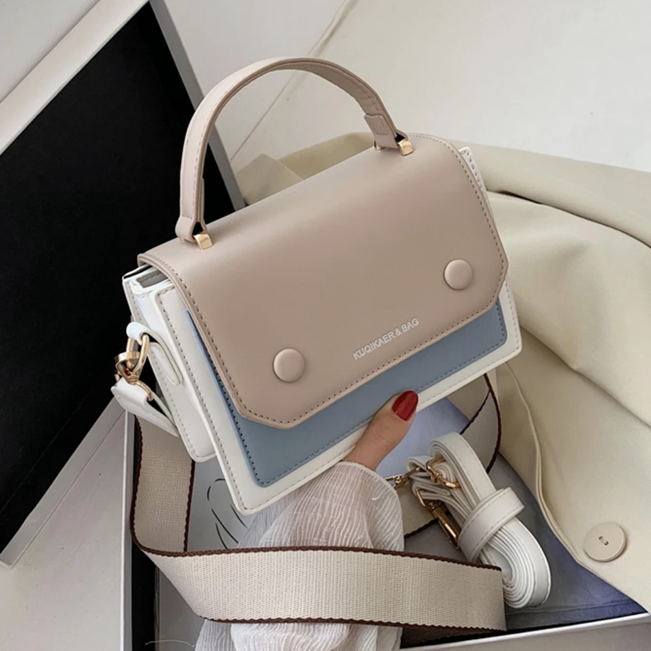 

New Fashion Contrast Colors Lady Flap Bag High Quality Pu Leather Shoulder Crossbody Bags for Women 2021 New Luxury Handbags Sac