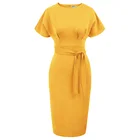 Женские платья-карандаш с коротким рукавом реглан с глубоким круглым вырезом и поясом, летние сексуальные элегантные облегающие офисные платья Вечерние