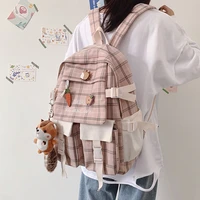 girl backpack 2021 new female student schoolbag japanese canvas preppy style plaid travel bag women