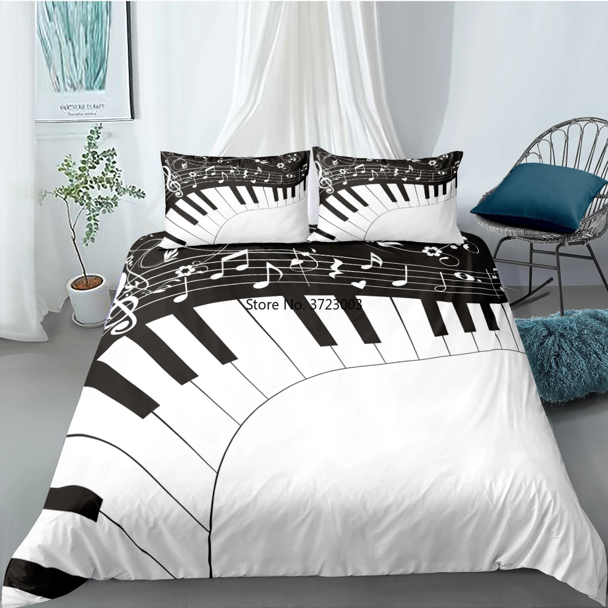 

Black and White Piano Keys Printed Bedding Set 2/3 Single Double Queen King Size Down Bed Cover Pillowcase Bedroom Home Textile