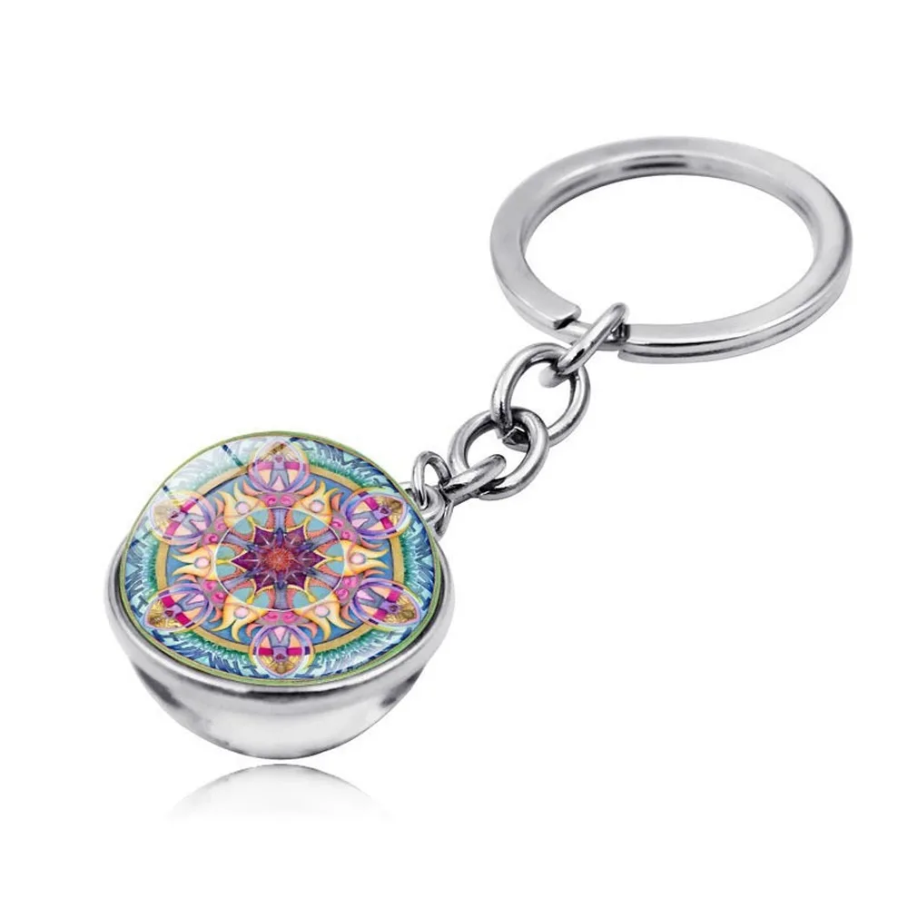 Keychain Retro Fashion Creative Mandala Time Gem Double-sided Glass Ball Keyring Key chain Jewelry Pendant Gifts For Men | Украшения и
