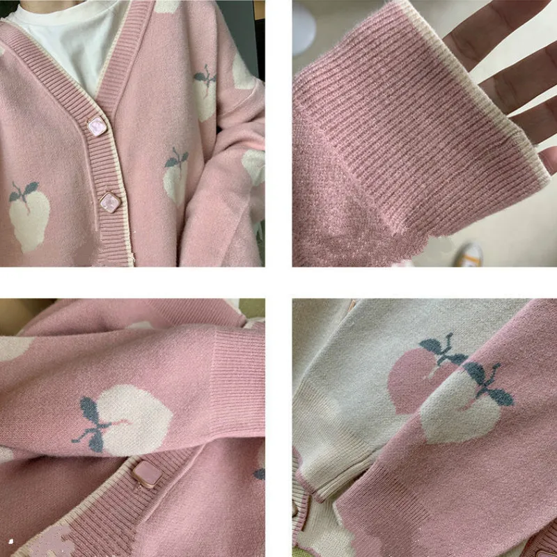 

Cardigan Women Autumn Sweet Cute V-neck Knitted Sweaters Female Single Breasted Ulzzang All-match Preppy Style Stretchy Stylish