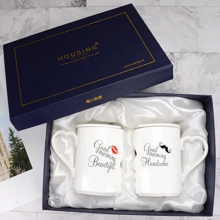 with box With lid OUSSIRRO 2 шт./компл. пара чашка Керамика поцелуй кружка ко Дню Святого Валентина, свадьбы, дня рождения, подарочная коробка - Цвет: with box With lid