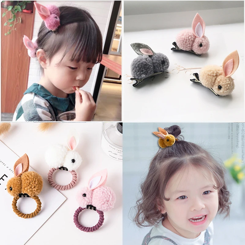 Зимние плюшевые кроличьи заколки для волос Детские резинки аксессуары маленьких