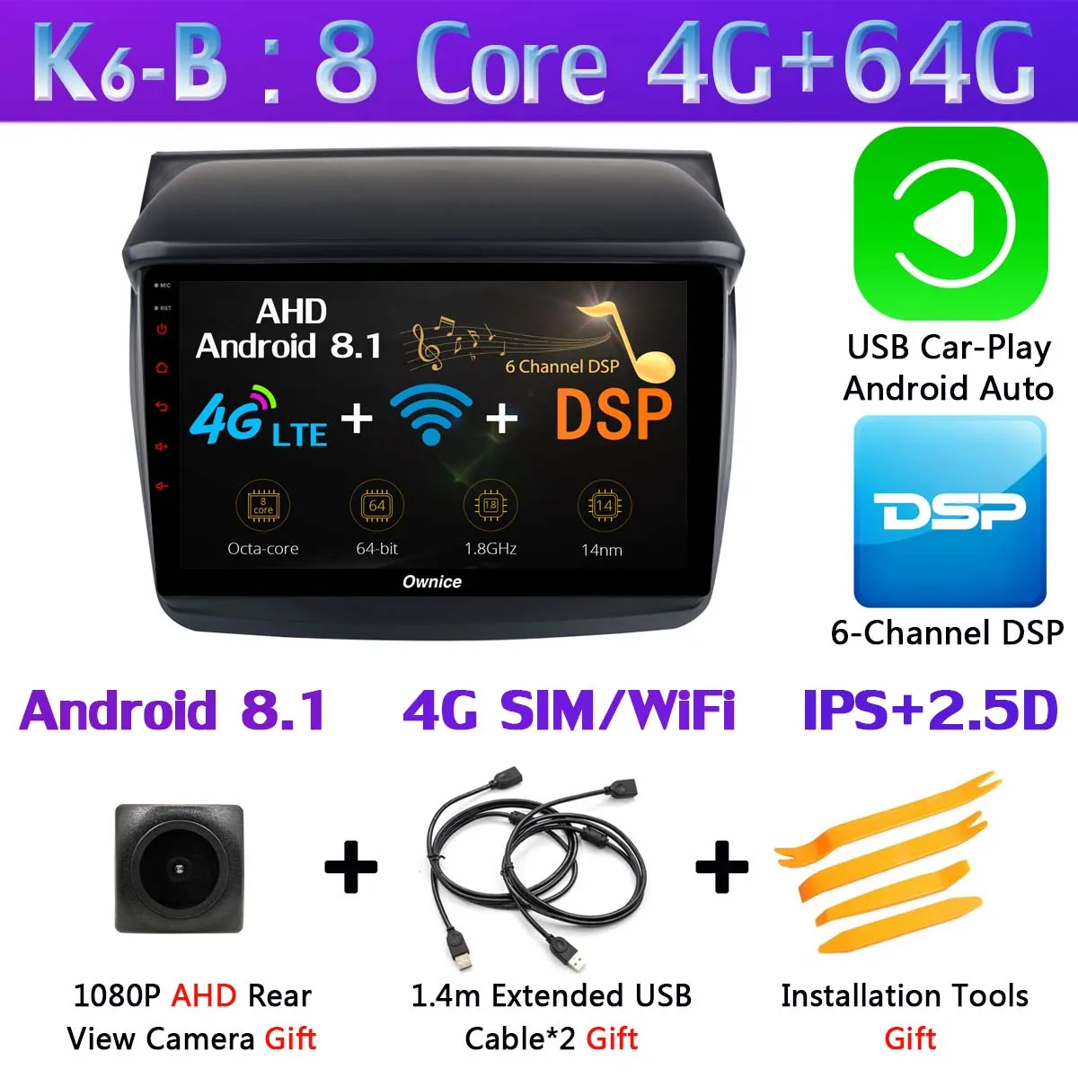 K6-B-CarPlay " 1DIN 360 ° панорамный Android автомобильный DVD gps Навигатор Радио для Mitsubishi Pajero Sport L200 Trion Видео Аудио CarPlay DSP 4G LTE - Цвет: K6-B-CarPlay