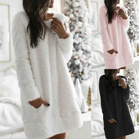 women winter long sleeve knitted jumper pullover sweater long tops mini dress