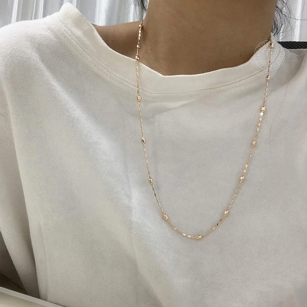 2 мм элегантные бусы ожерелья для женщин девочек 585 Роза цепочка с золотой бусиной