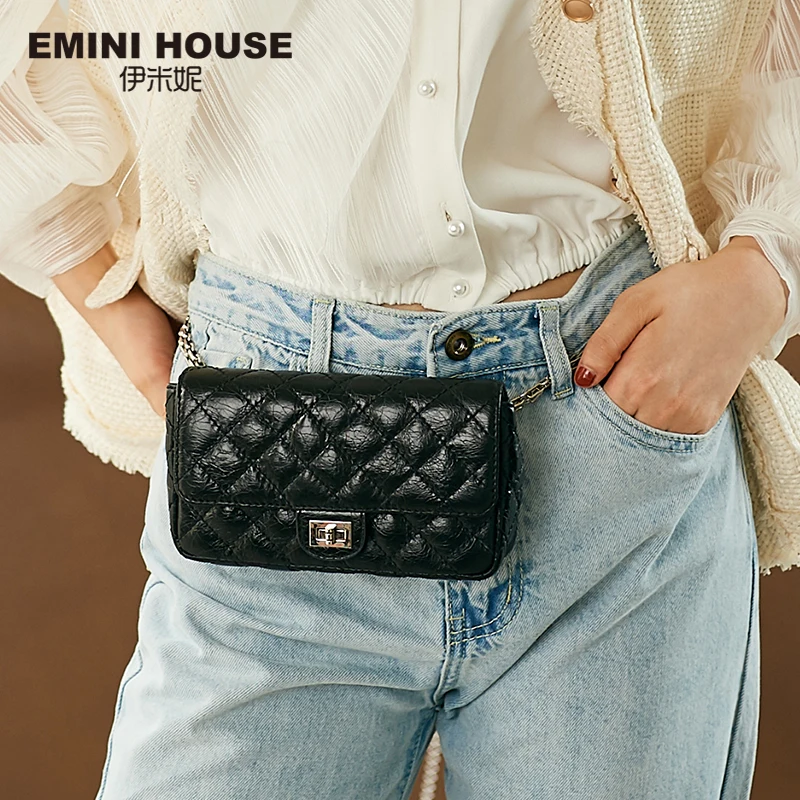 Женская сумка через плечо EMINI HOUSE из натуральной кожи с цепочкой украшенная