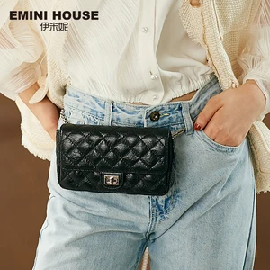 Женская сумка через плечо EMINI HOUSE, сумка из натуральной кожи с цепочкой, украшенная стразами, в клетку, с воском