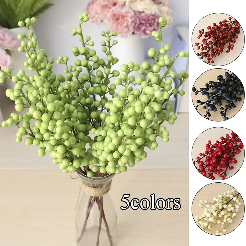 

Fake Plants Chinese Style Artificial Flower Red Bean sprigs with Berries Simulation 5 Branches Home Decoration Garden Wedding