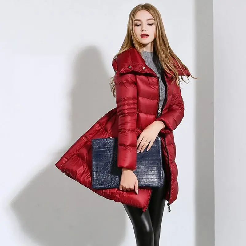 

Autumn Winter Womens Ultra Lightweight Jacket Thick Stand Collar White Duck Down Coat Female Puffer Skirt Cloak Outerwear