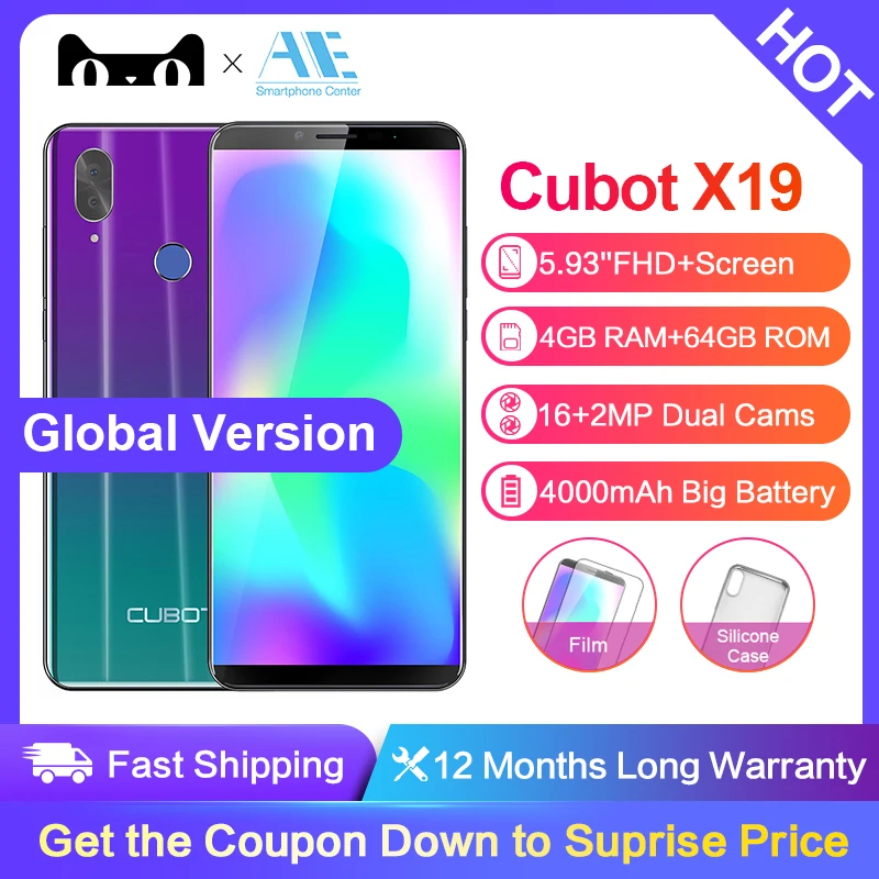 Cubot X19 5,93 дюймов Android 8,1 Helio P23 Восьмиядерный мобильный телефон 4000 мАч 4 Гб ОЗУ 64 Гб ПЗУ смартфон 16,0 Мп 4G LTE сотовый телефон