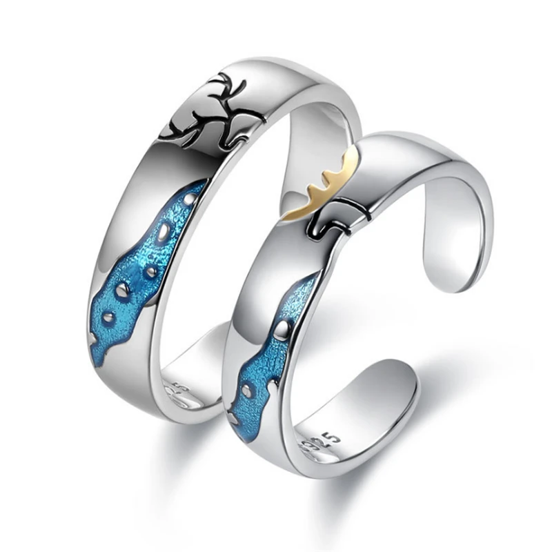 

2020 Hot Sale Luxury Ladies Prevent Allergy Love You Forever Couple Rings Blue Glaze Pairs Rings Birthday Gift For Lovers Wife