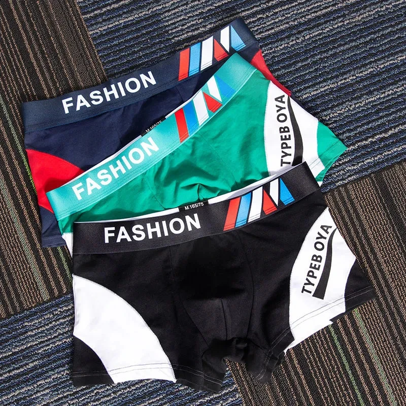 3Pcs/Lot Men's Underwear Boxer Pants Pure Cotton Young Students Low Waist Sexy Tight Breathable Boys' Boxer Shorts Head