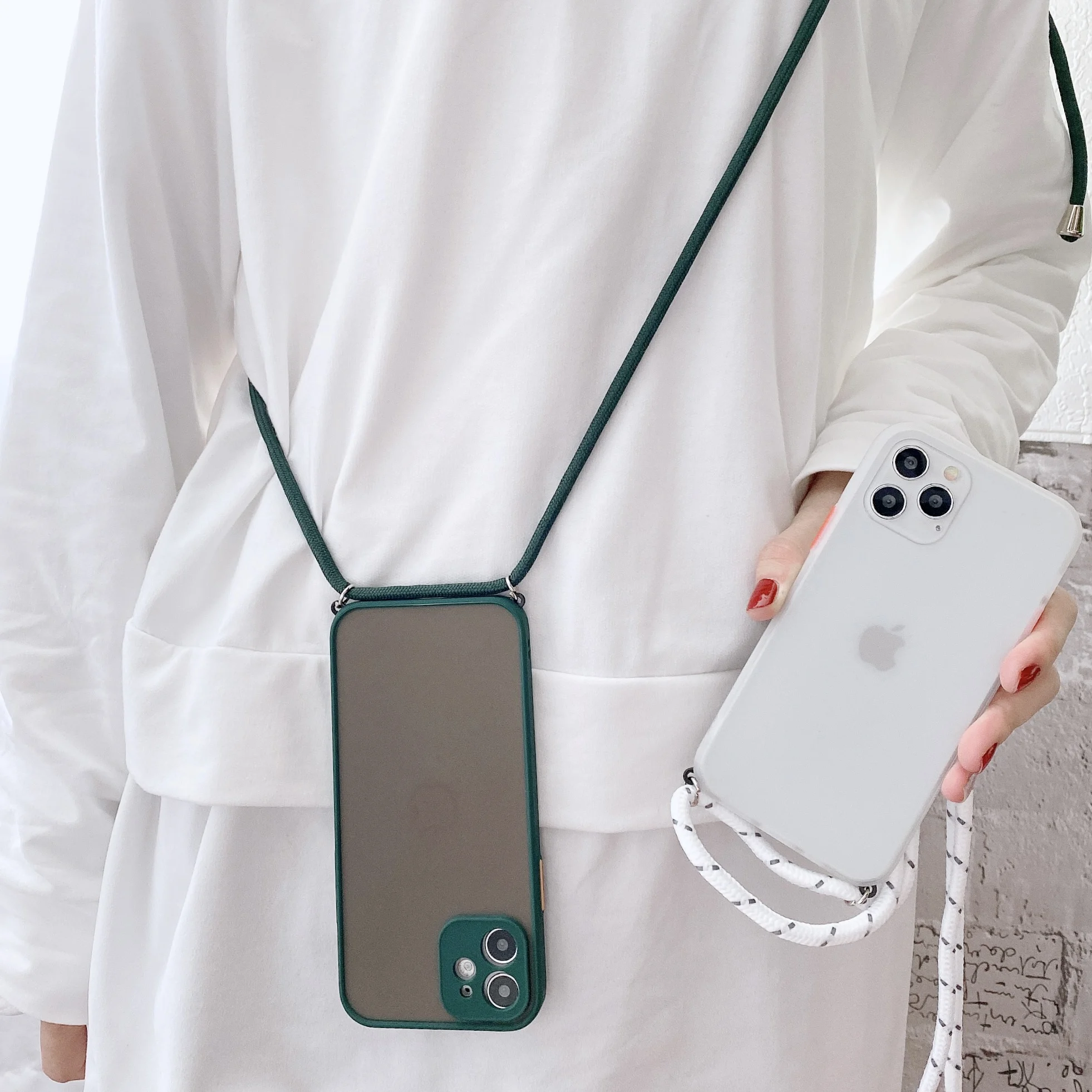 Skin feeling Protection Strap Cord Chain Phone case on For iPhone 13 12 11 Pro Max 8 7 6 Plus Xr X Xs SE 2020 Lanyard soft Cove