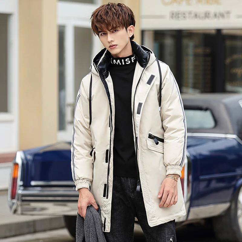 2021 New casual long fashion thick white duck down coat Hooded men's coat High quality brand street trend youth down jackets